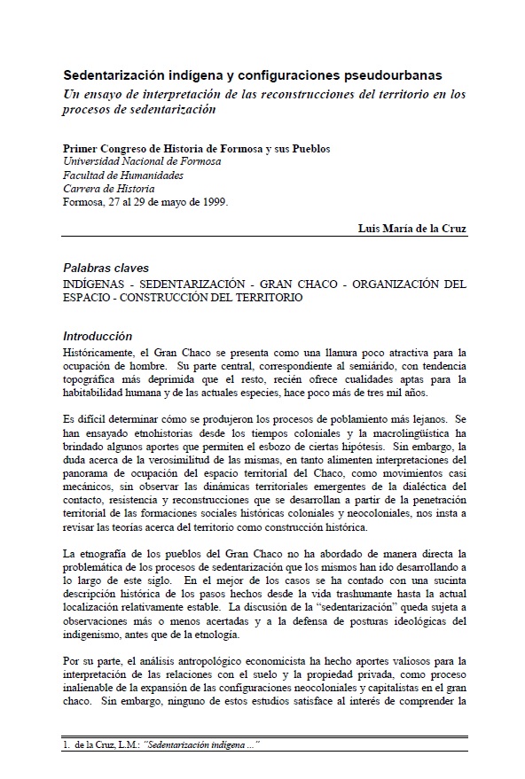 Sedentarización indígena y configuraciones pseudourbanas